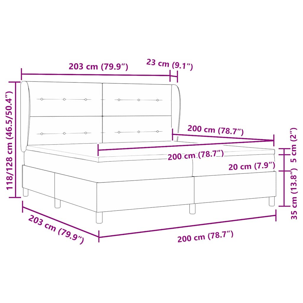 Κρεβάτι με ελατήρια με κεφαλάρι Μαύρο 200 x 200 cm ύφασμα - Pakobazaar