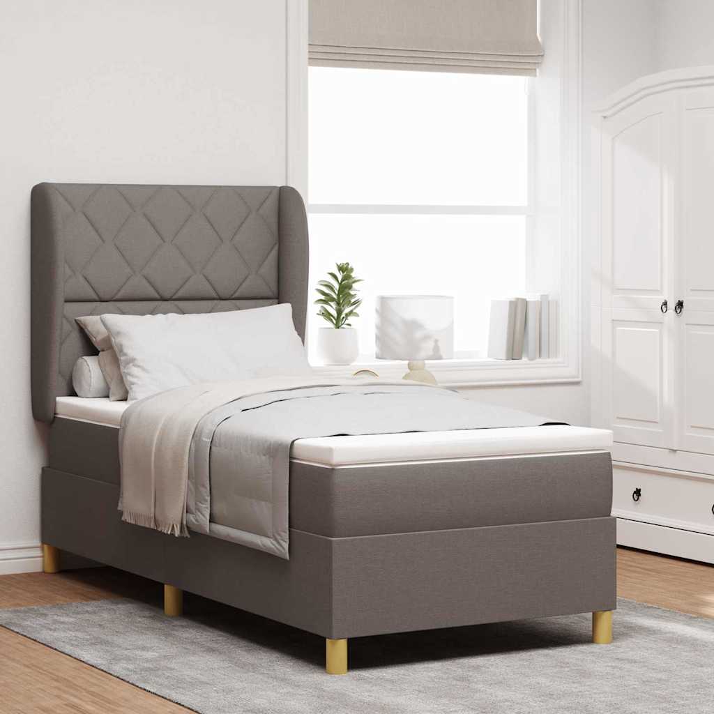 Κρεβάτι με ελατήρια με κεφαλάρι Taupe 200 x 90 εκ. ύφασμα - Pakobazaar