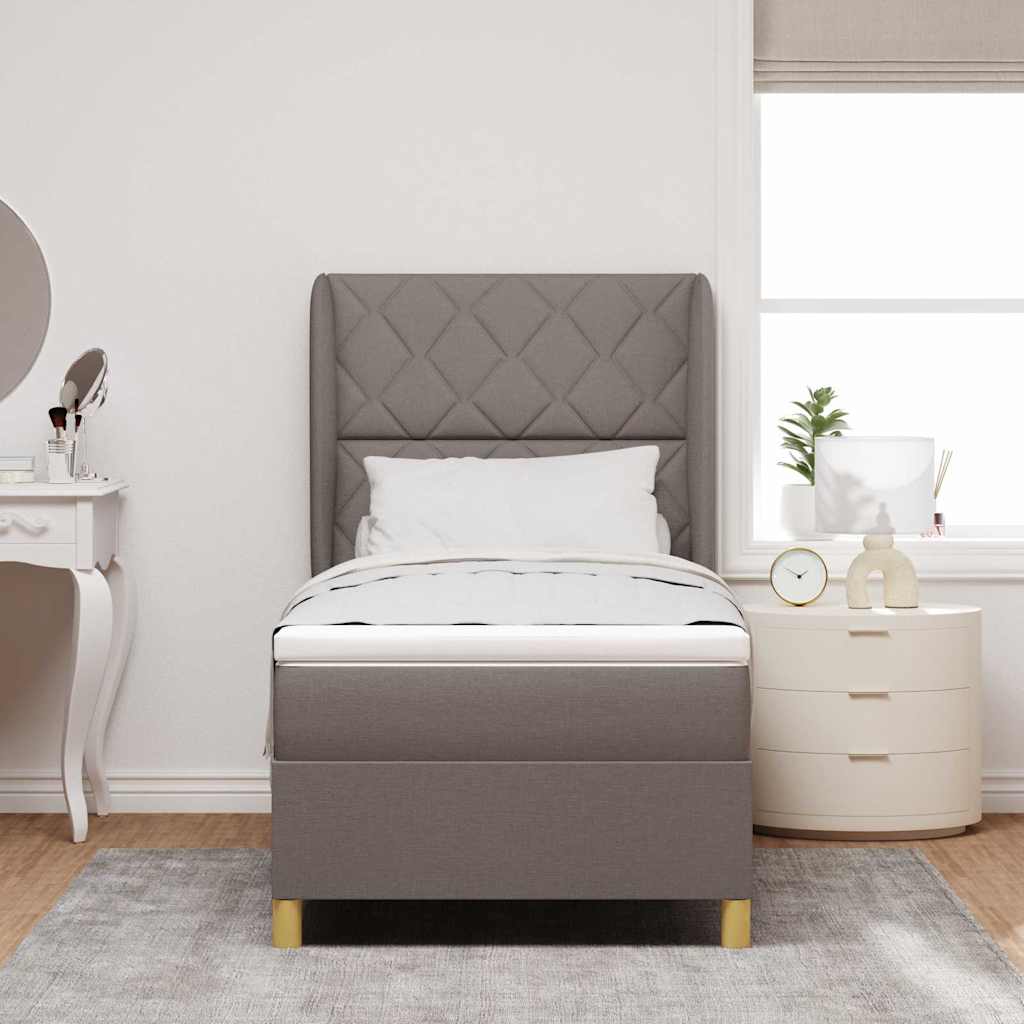 Κρεβάτι με ελατήρια με κεφαλάρι Taupe 200 x 90 εκ. ύφασμα - Pakobazaar