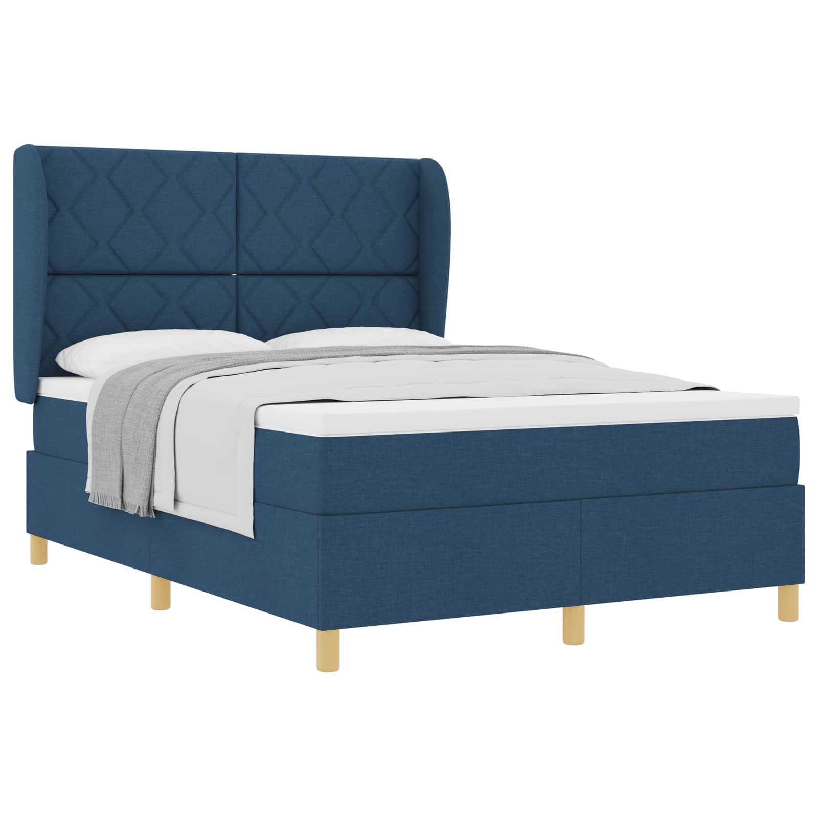 Κρεβάτι με ελατήρια με κεφαλάρι Μπλε 200 x 140 cm ύφασμα - Pakobazaar