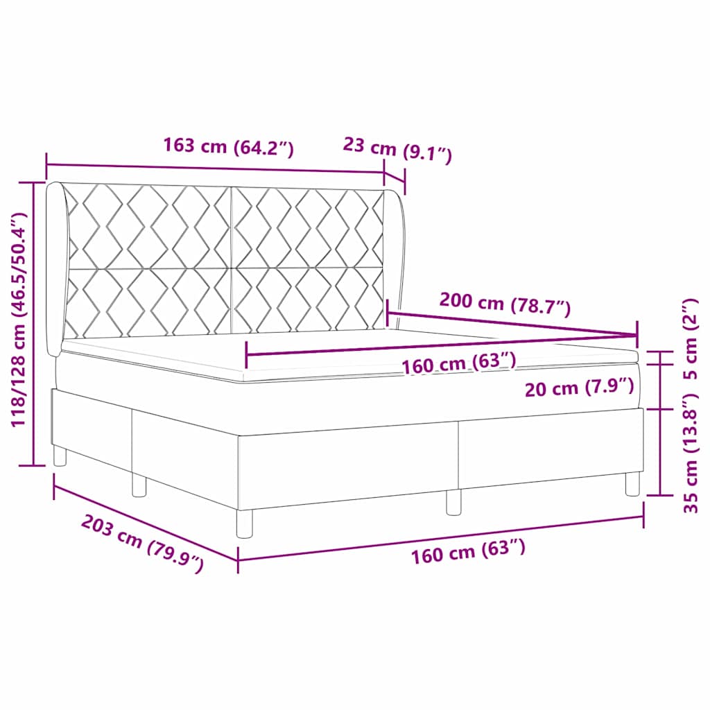 Κρεβάτι με ελατήρια με κεφαλάρι Μαύρο 200 x 160 εκατοστά ύφασμα - Pakobazaar