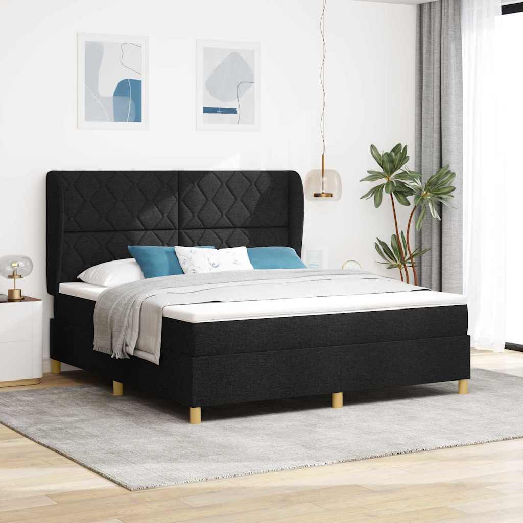 Κρεβάτι με ελατήρια με κεφαλάρι Μαύρο 200 x 180 cm ύφασμα - Pakobazaar