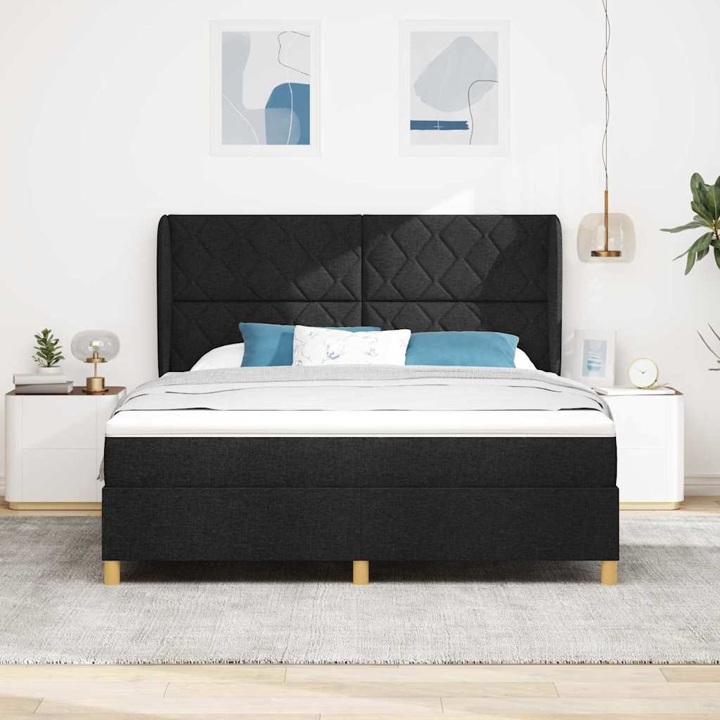 Κρεβάτι με ελατήρια με κεφαλάρι Μαύρο 200 x 180 cm ύφασμα - Pakobazaar