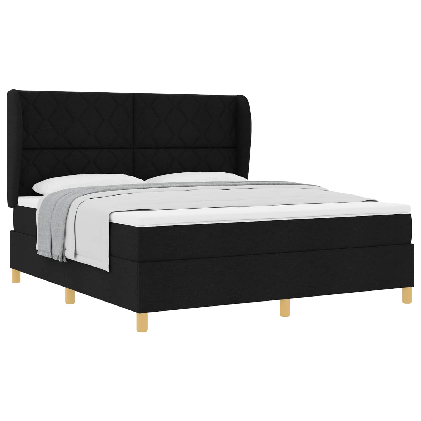 Κρεβάτι με ελατήρια με κεφαλάρι Μαύρο 200 x 180 cm ύφασμα - Pakobazaar