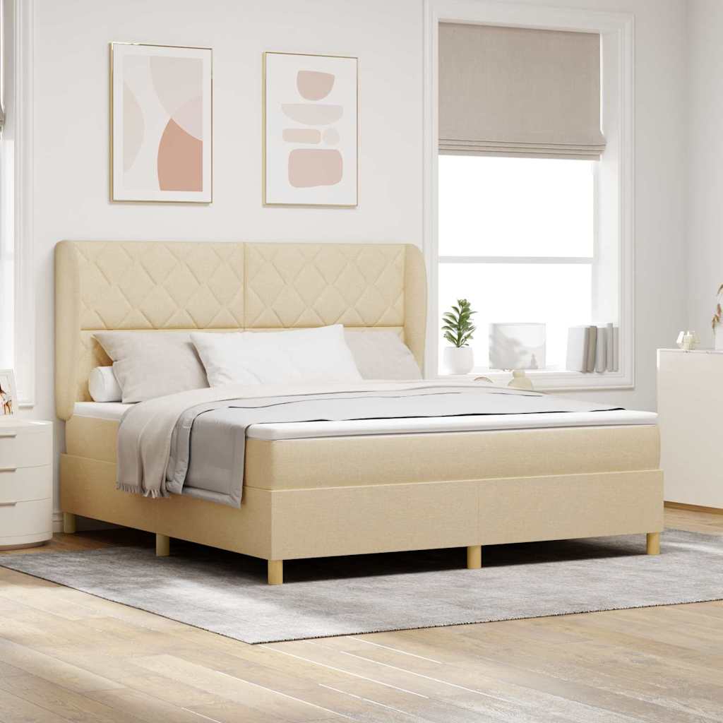 Κρεβάτι με ελατήρια με κεφαλάρι Κρεμ 200 x 180 cm ύφασμα - Pakobazaar