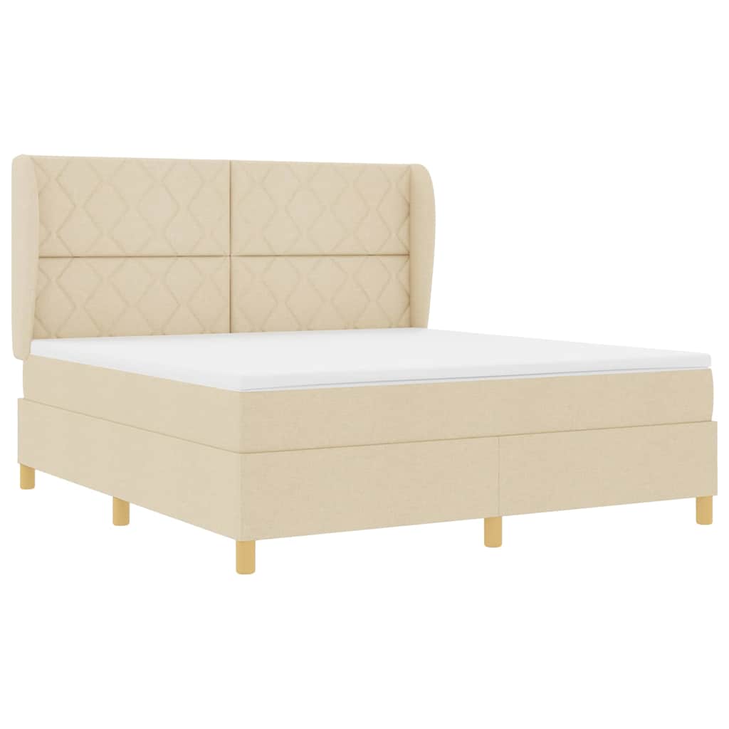 Κρεβάτι με ελατήρια με κεφαλάρι Κρεμ 200 x 180 cm ύφασμα - Pakobazaar