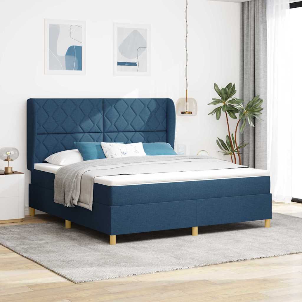 Κρεβάτι με ελατήρια με μαξιλάρι Μπλε 200 x 180 cm ύφασμα - Pakobazaar