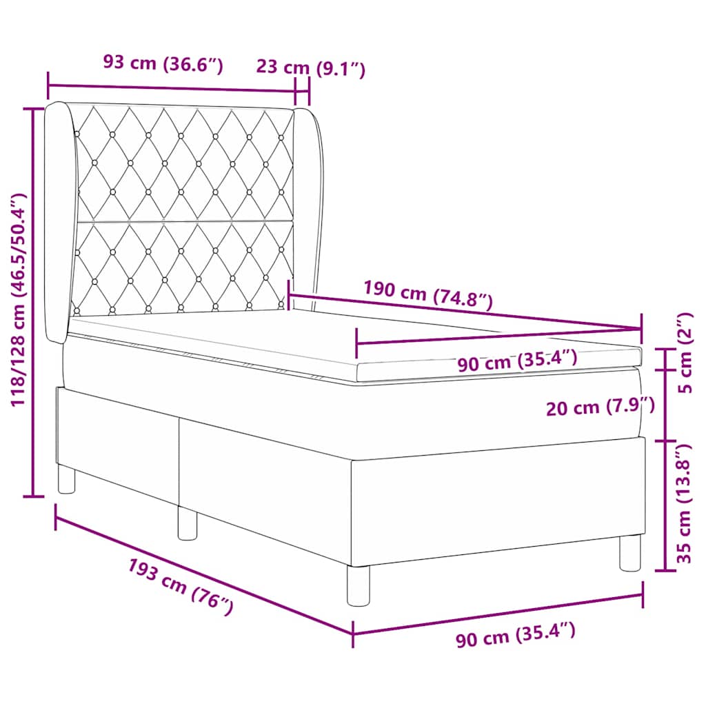 Κρεβάτι με ελατήρια με στρώμα Μαύρο 190 x 90 cm Βελούδο - Pakobazaar