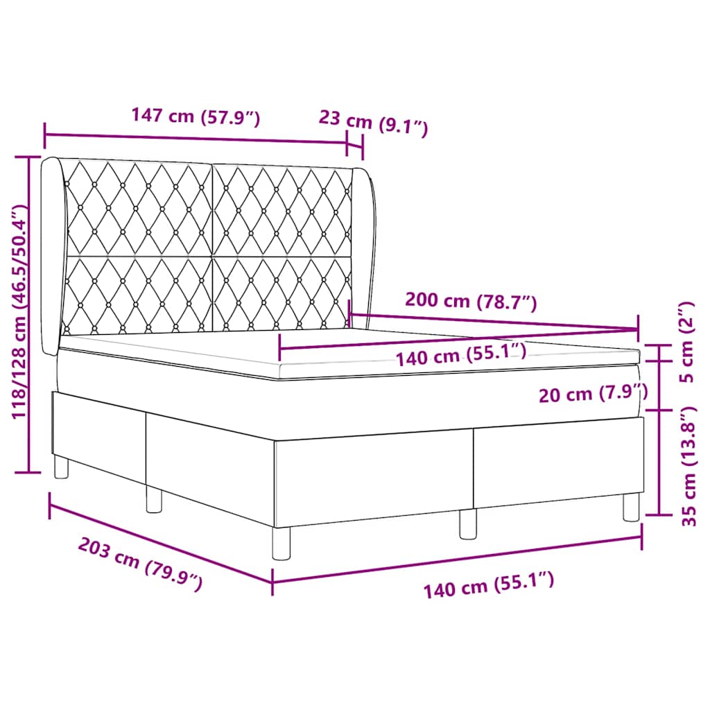 Κρεβάτι με ελατήρια Σκούρο Μπλε 200 x 140 cm Πολυεστέρας - Pakobazaar