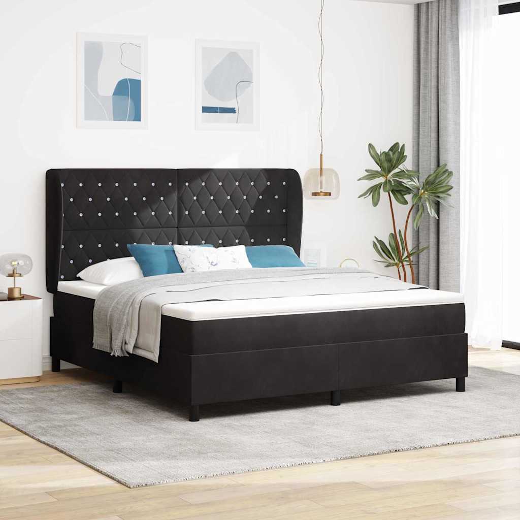 Κρεβάτι με ελατήρια με στρώμα Μαύρο 200 x 180 cm Βελούδο - Pakobazaar