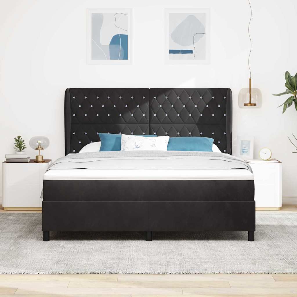 Κρεβάτι με ελατήρια με στρώμα Μαύρο 200 x 180 cm Βελούδο - Pakobazaar