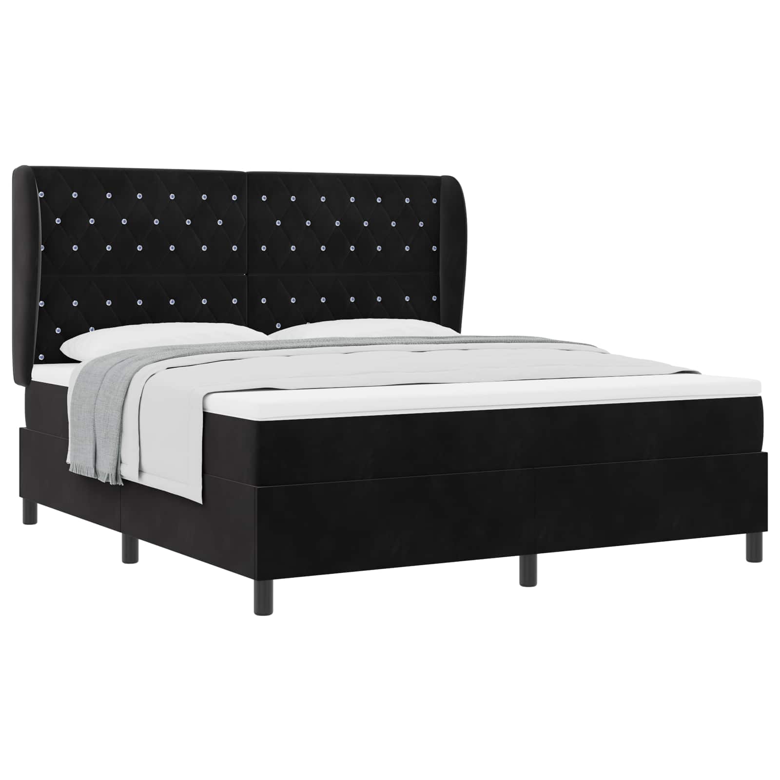 Κρεβάτι με ελατήρια με στρώμα Μαύρο 200 x 180 cm Βελούδο - Pakobazaar