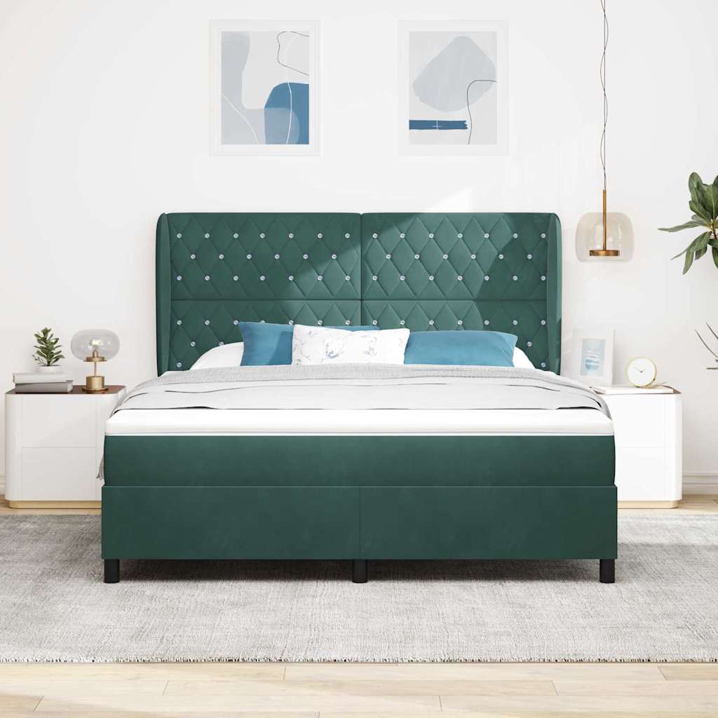 Κρεβάτι με ελατήρια Σκούρο Πράσινο 200 x 180 cm Βελούδο - Pakobazaar