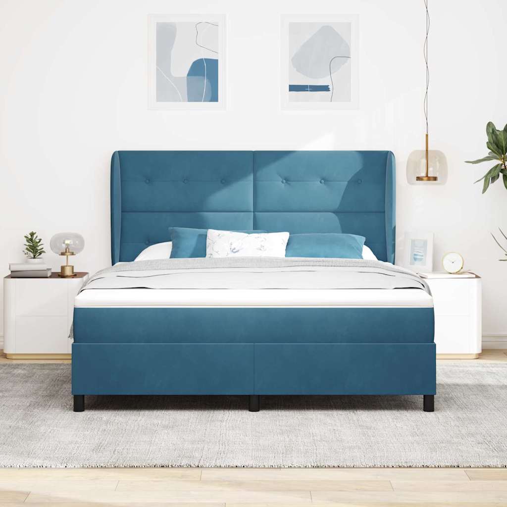 Κρεβάτι με ελατήρια Σκούρο Μπλε 200 x 180 cm Βελούδο