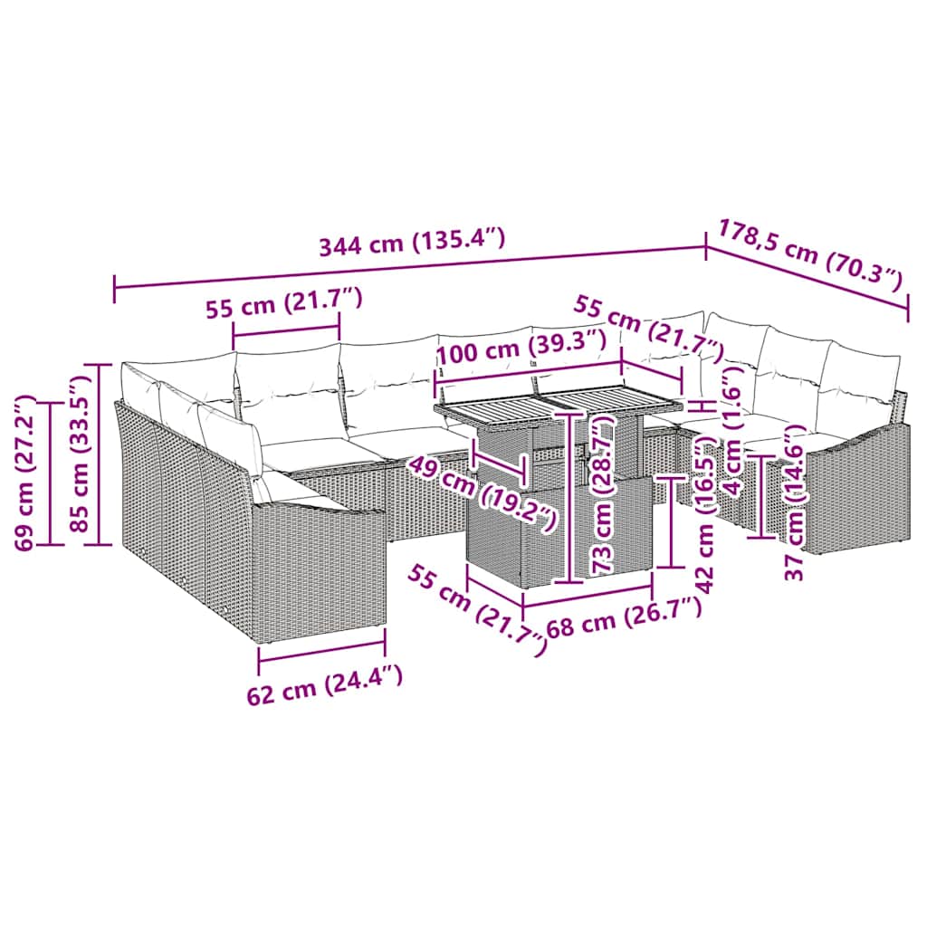 Σέτ φαγητού για κήπο με μαξιλάρι 11 pcs Μαύρο και Καφέ - Pakobazaar