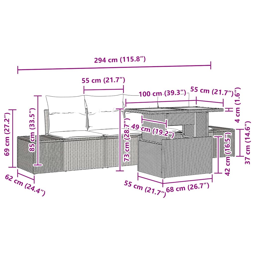 Σέτ φαγητού για κήπο με μαξιλάρι 5 pcs Μαύρο και Κρέμα - Pakobazaar