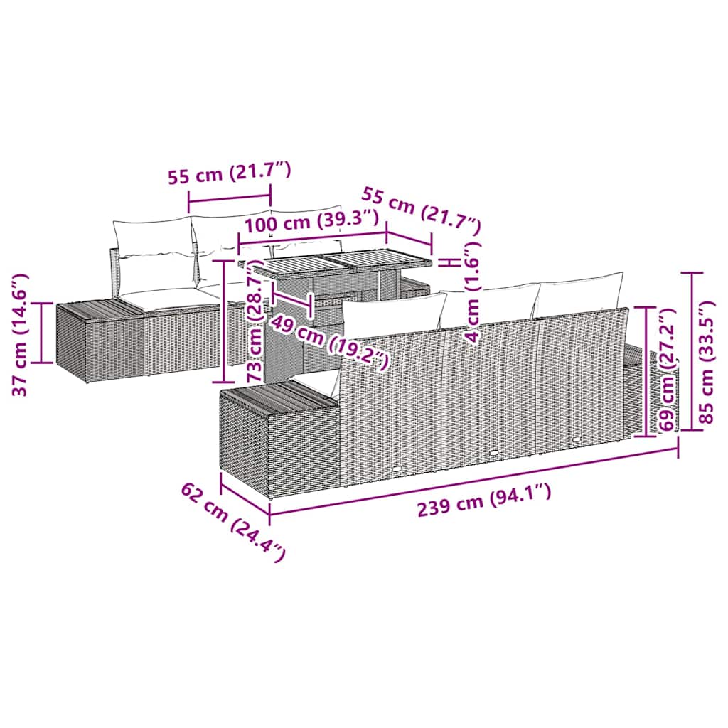 Σέτ φαγητού για κήπο με μαξιλάρι 7 pcs Μαύρο και Κρέμα