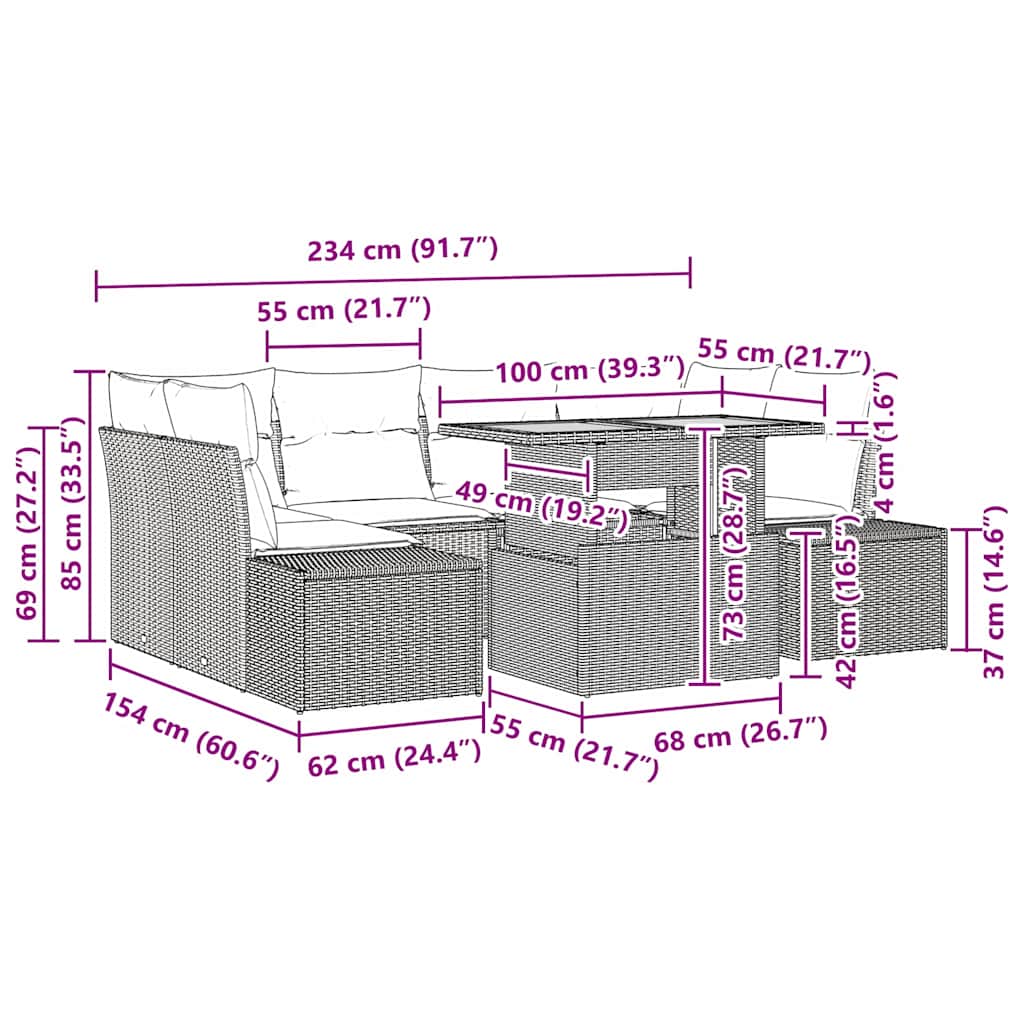 Σέτ φαγητού για κήπο με μαξιλάρι 7 pcs Γκρι και Καφέ