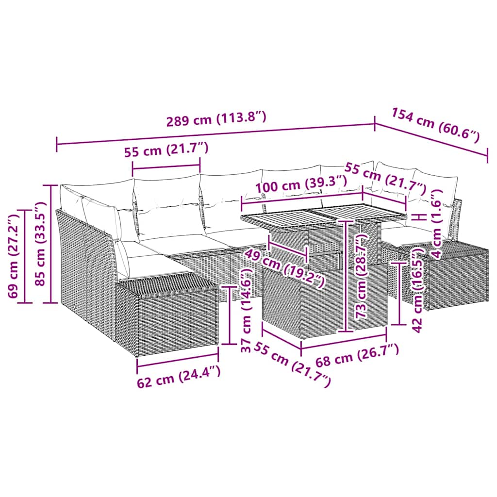 Σέτ φαγητού για κήπο με μαξιλάρι 8 pcs Γκρι και Καφέ