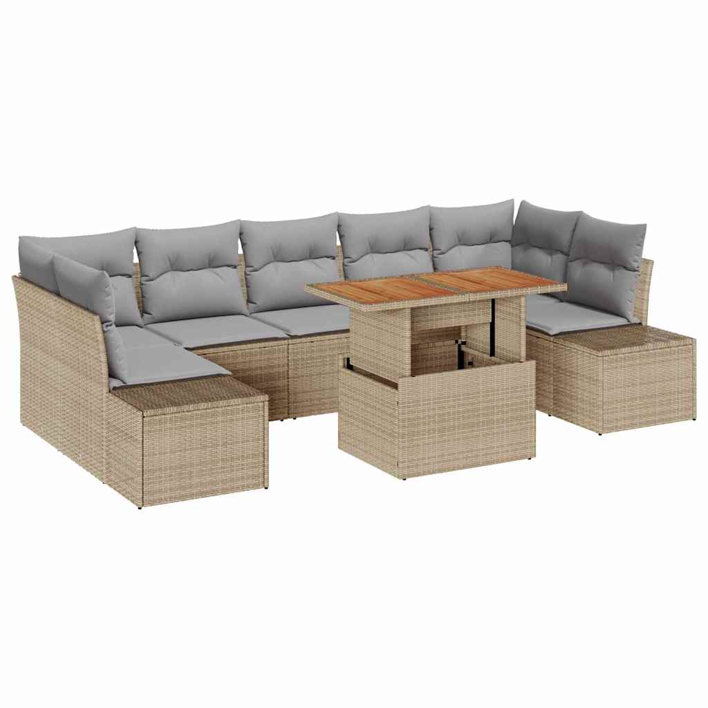 Σέτ φαγητού για κήπο με μαξιλάρι 8 pcs Μπεζ και Γκρι