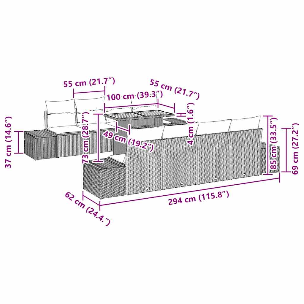 Σέτ φαγητού για κήπο με μαξιλάρι 9 pcs Γκρι και Καφέ