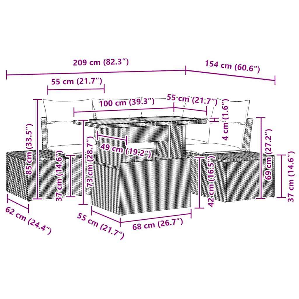 Σετ Καναπέ Κήπου με μαξιλάρι με μαξιλάρι 5 pcs Γκρι και Καφέ