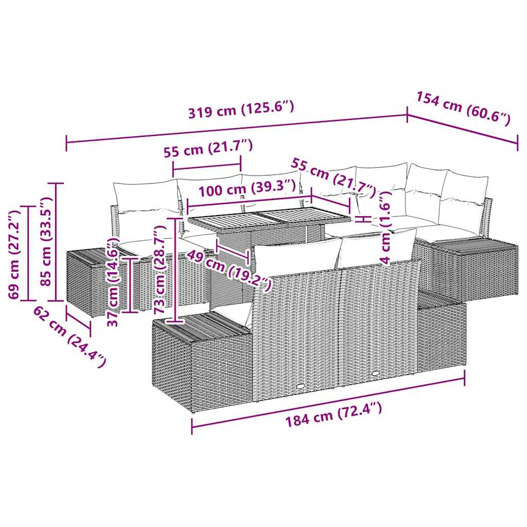 Σέτ φαγητού για κήπο με μαξιλάρι 9 pcs Μαύρο και Καφέ