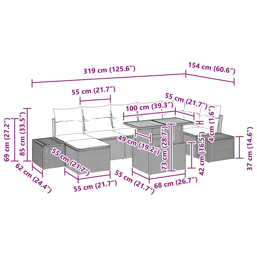 Σετ Καναπέ Κήπου με μαξιλάρι 8 pcs Μπεζ και Κρέμα