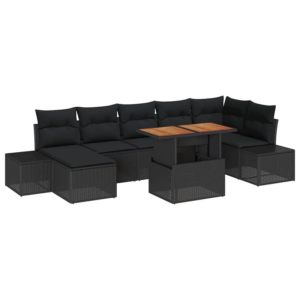 Σετ Καναπέ Κήπου με μαξιλάρι 8 pcs Μαύρο και Καφέ