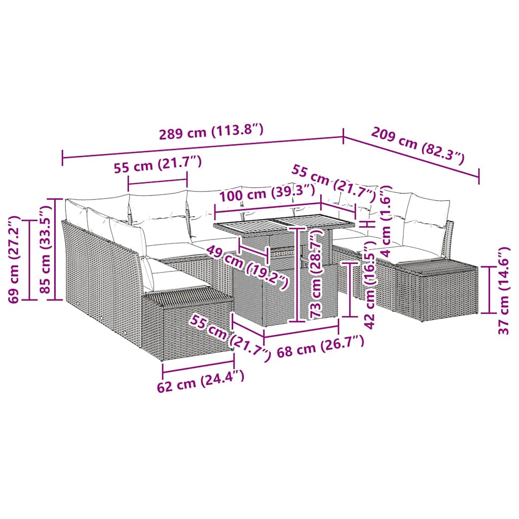 Σέτ φαγητού για κήπο με μαξιλάρι 10 pcs Μπεζ και Κρέμα