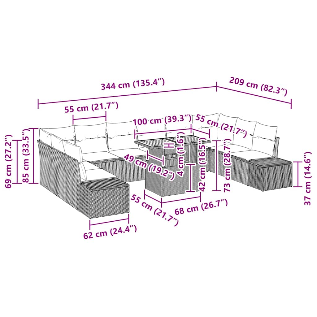 Σετ Καναπέ Κήπου με μαξιλάρι με μαξιλάρι 11 pcs Μαύρο και Κρέμα - Pakobazaar