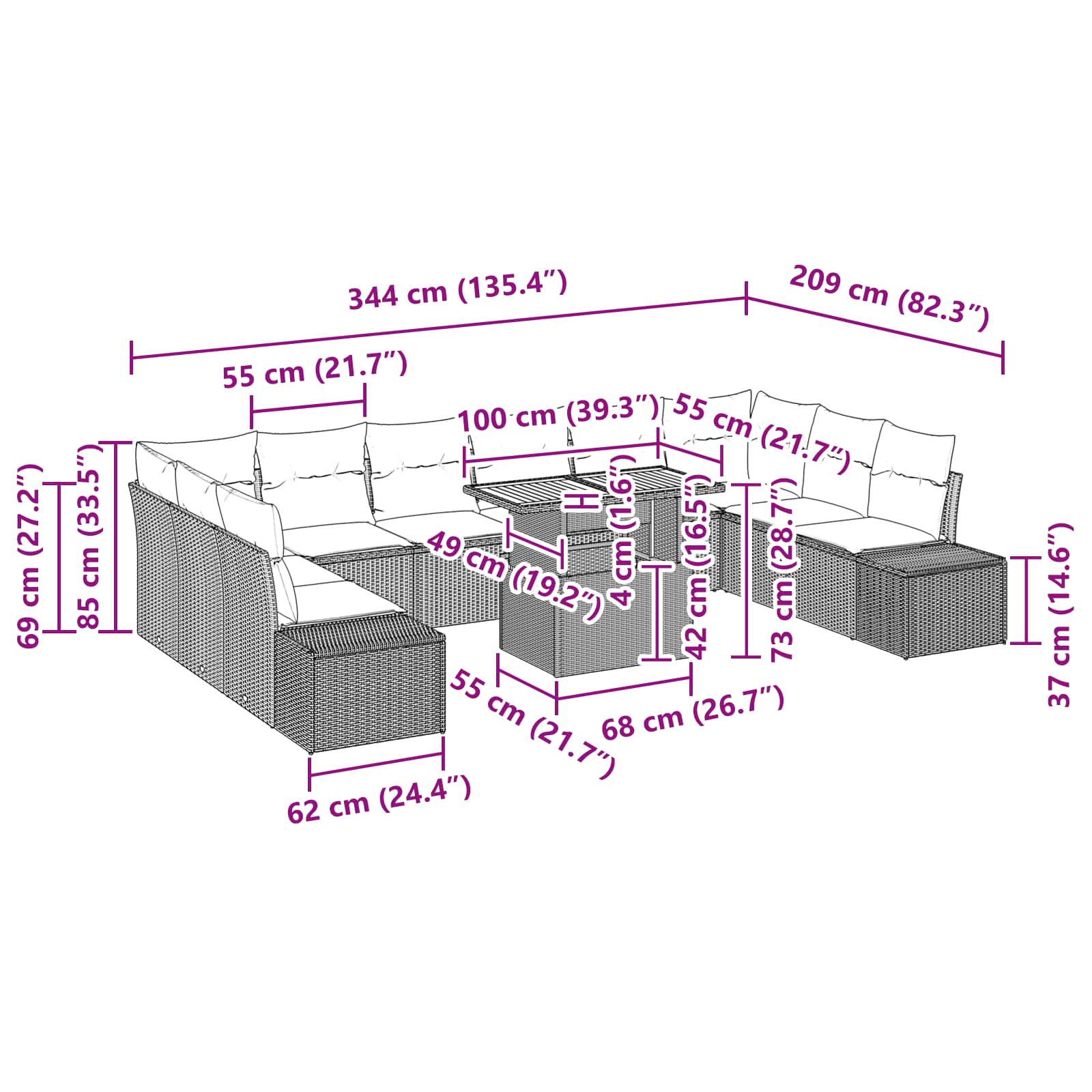 Σέτ φαγητού για κήπο με μαξιλάρι 11 pcs Μαύρο και Γαλαζοπράσινο - Pakobazaar