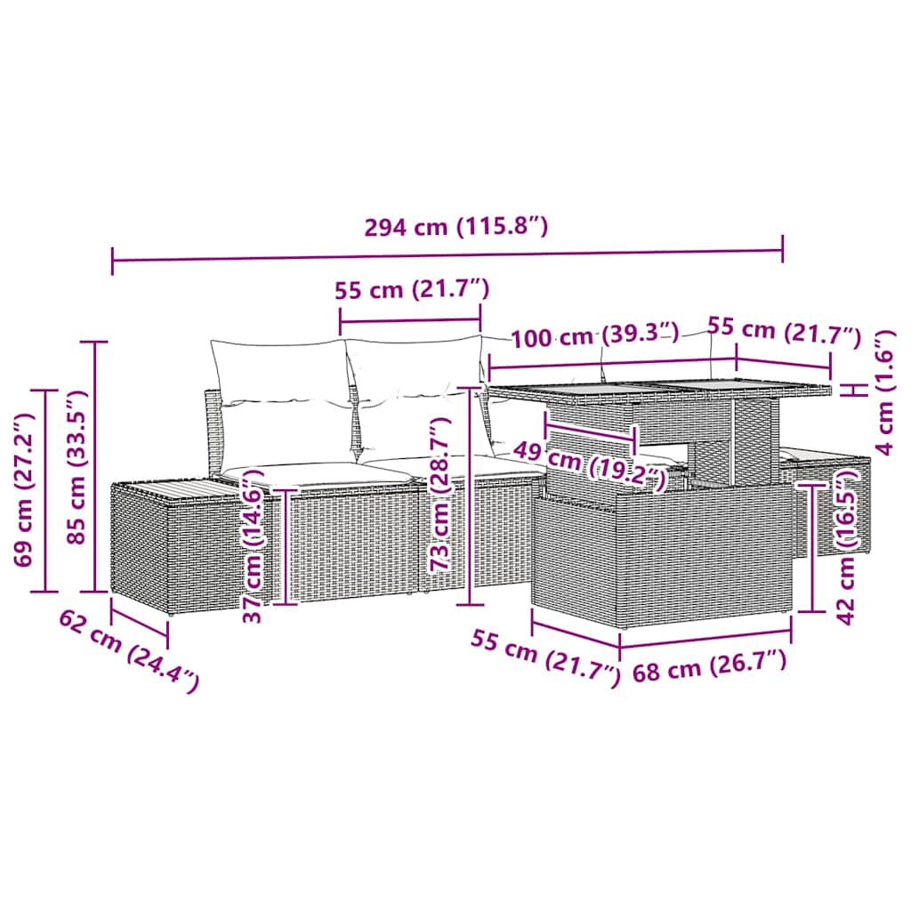 Σέτ φαγητού για κήπο με μαξιλάρι 5 pcs Γκρι και Καφέ