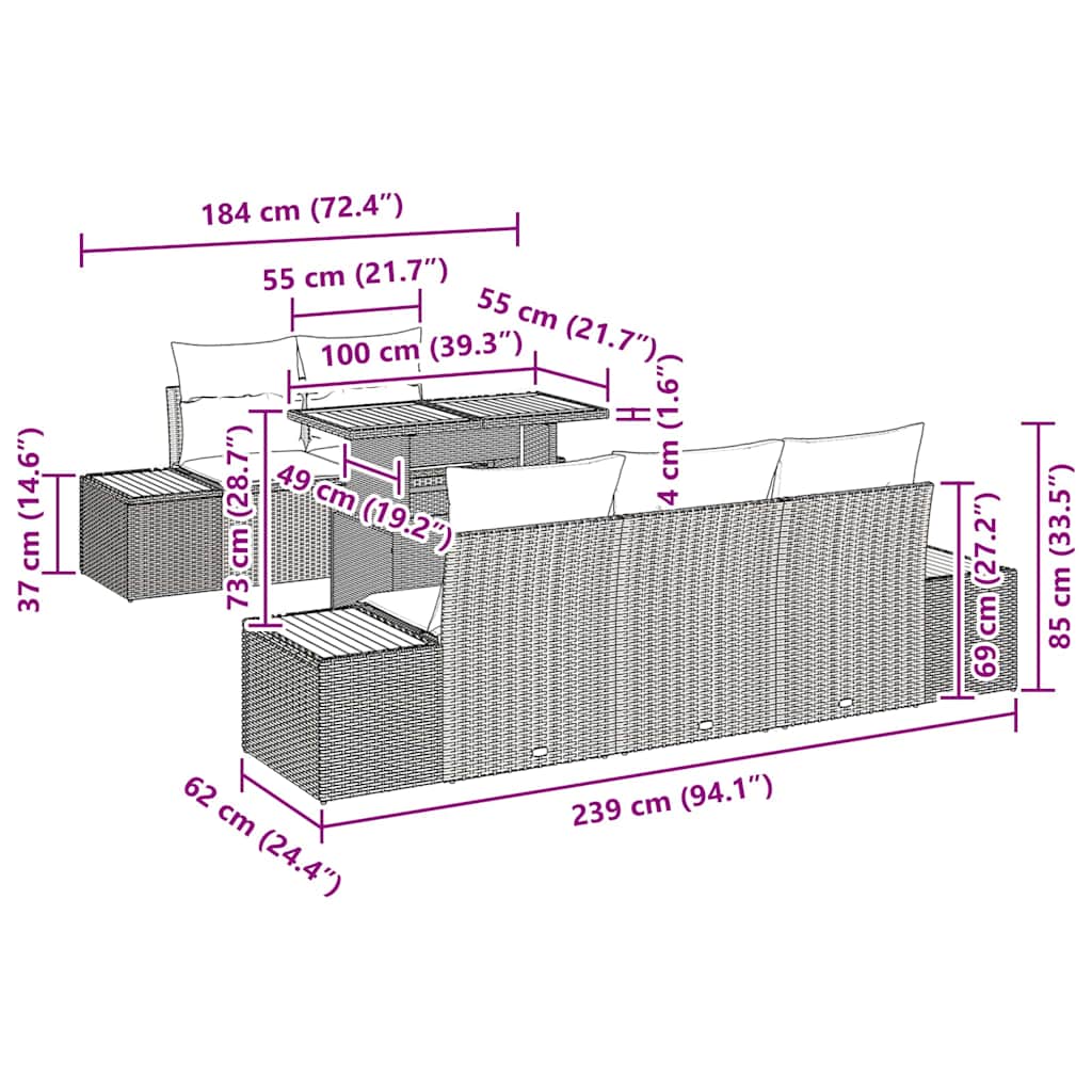 Σέτ φαγητού για κήπο με μαξιλάρι 6 pcs Γκρι και Καφέ
