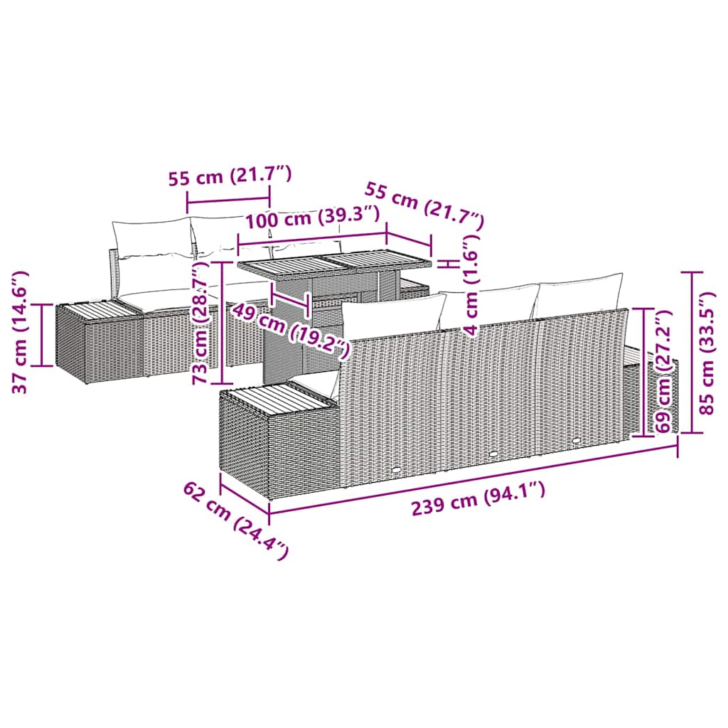 Σέτ φαγητού για κήπο με μαξιλάρι 7 pcs Γκρι και Καφέ