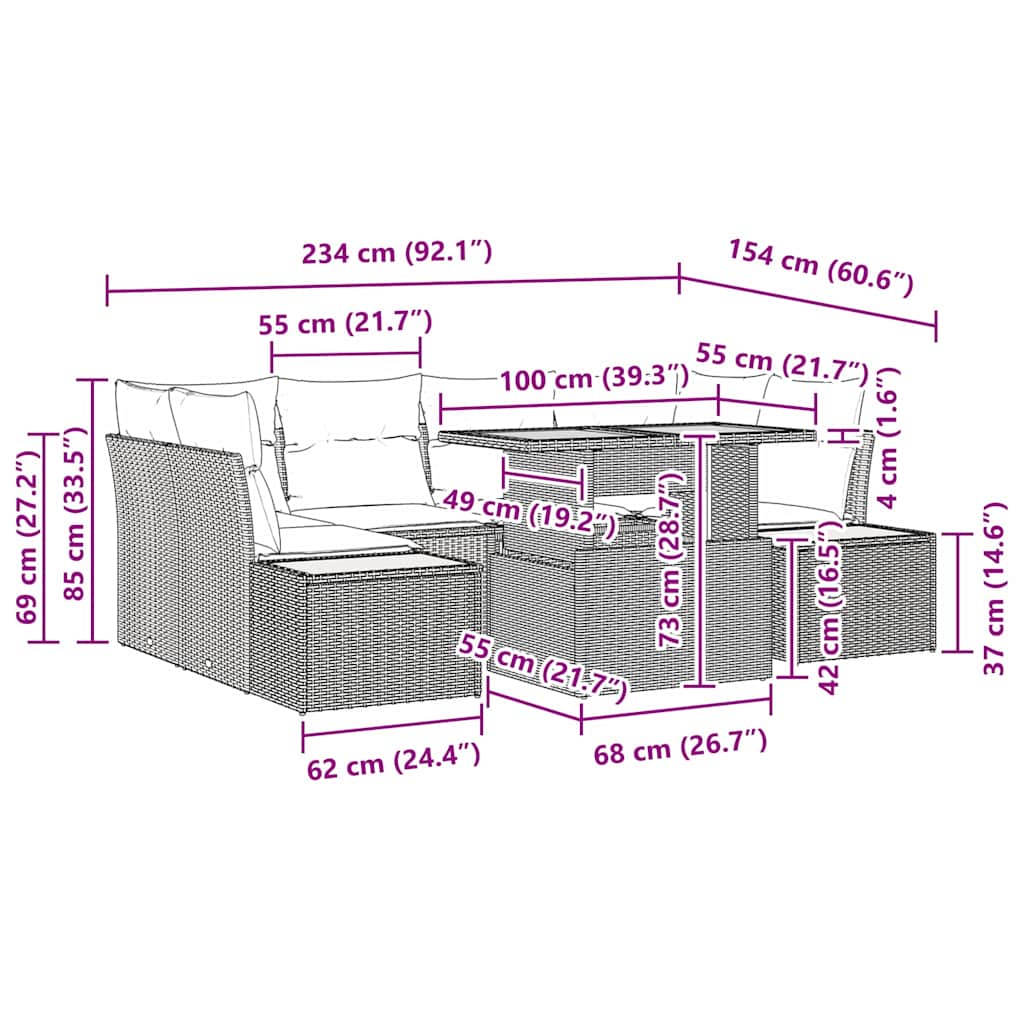 Σέτ φαγητού για κήπο με μαξιλάρι 9 pcs Μαύρο και Μπεζ