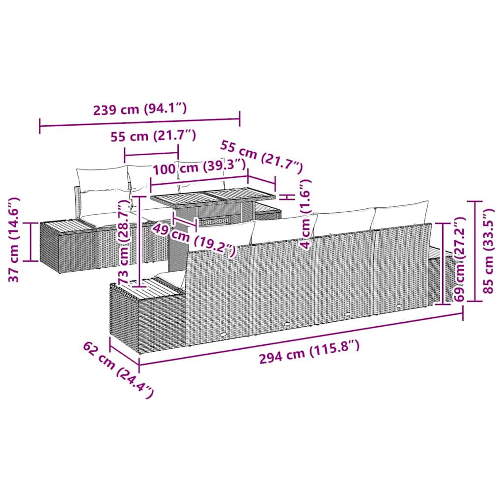 Σετ Καναπέ Κήπου με μαξιλάρι 8 pcs Μαύρο Πολυ ράταν