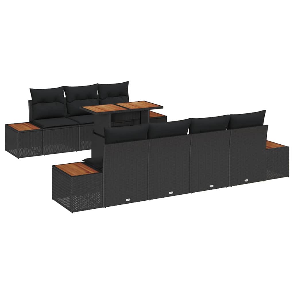Σετ Καναπέ Κήπου με μαξιλάρι 8 pcs Μαύρο Πολυ ράταν