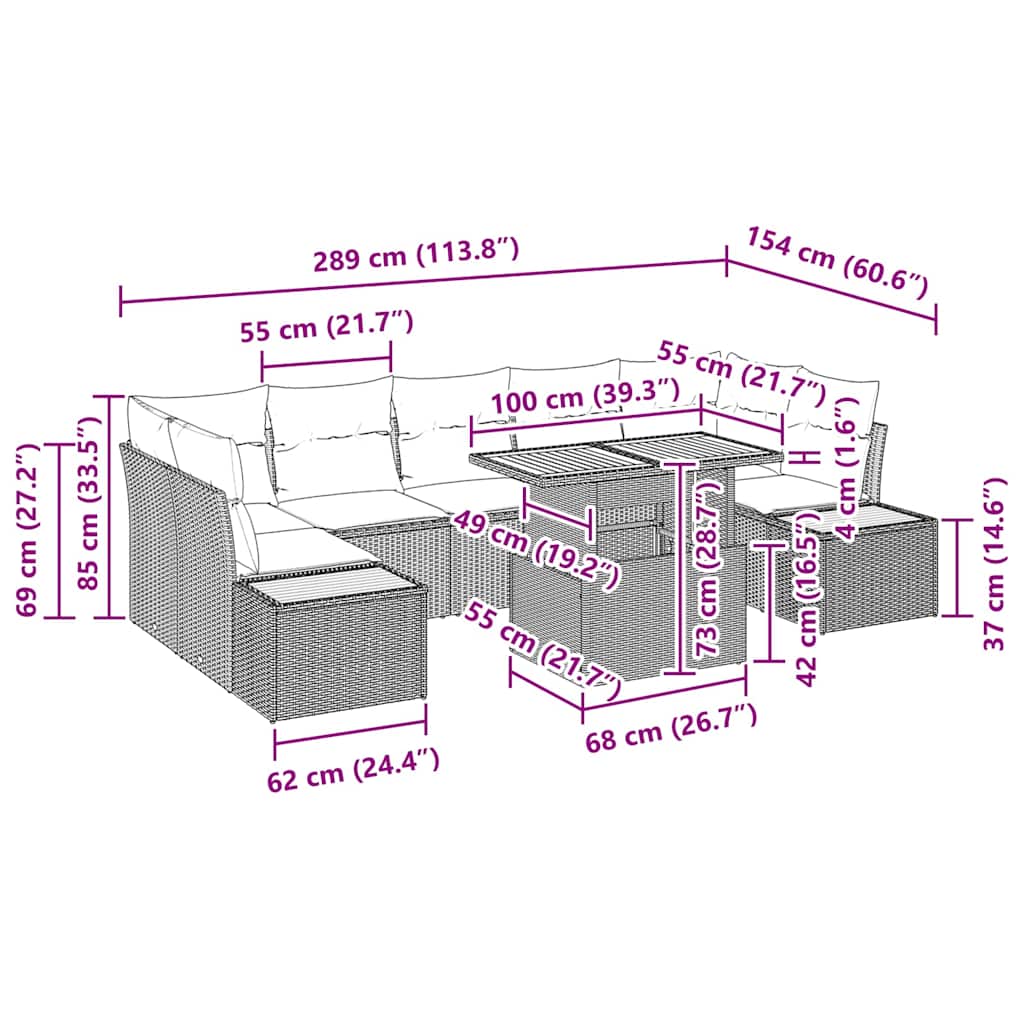 Σέτ φαγητού για κήπο με μαξιλάρι 8 pcs Μπεζ και Κρέμα