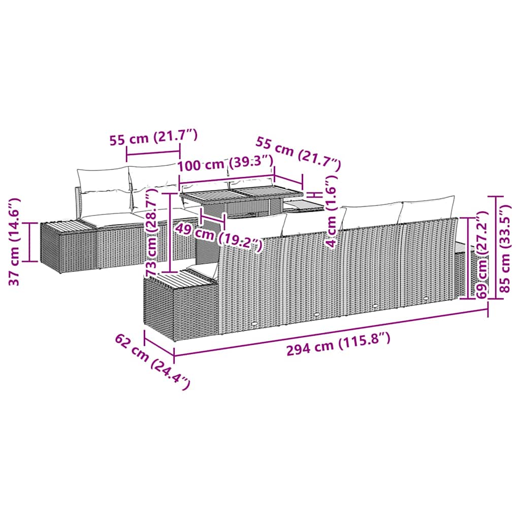 Σέτ φαγητού για κήπο με μαξιλάρι 9 pcs Μαύρο και Μπεζ