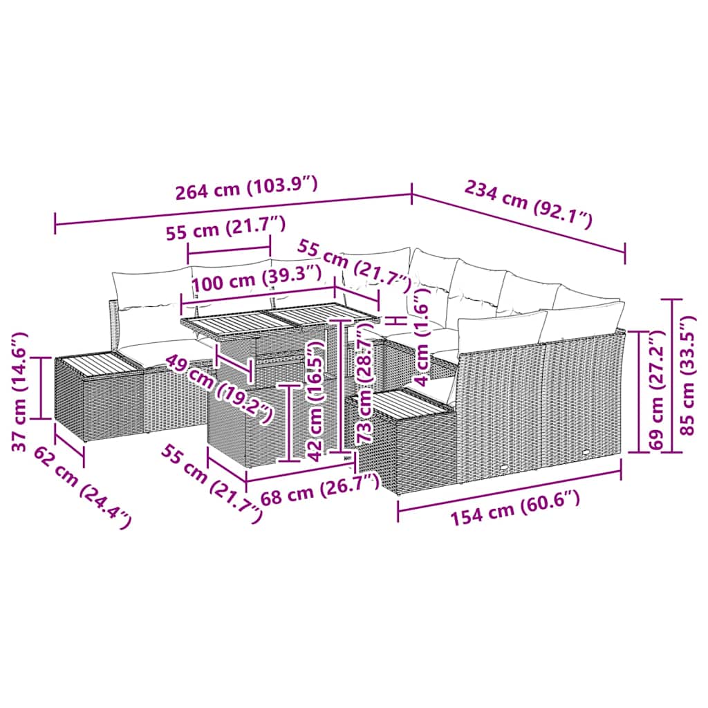 Σέτ φαγητού για κήπο με μαξιλάρι 9 pcs Μπεζ και Κρέμα