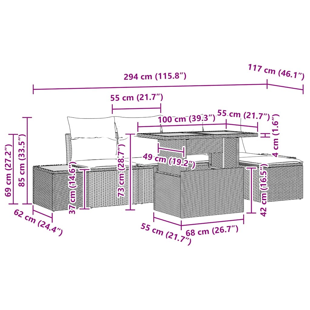 Σέτ φαγητού για κήπο με μαξιλάρι 6 pcs Μπεζ και Γκρι
