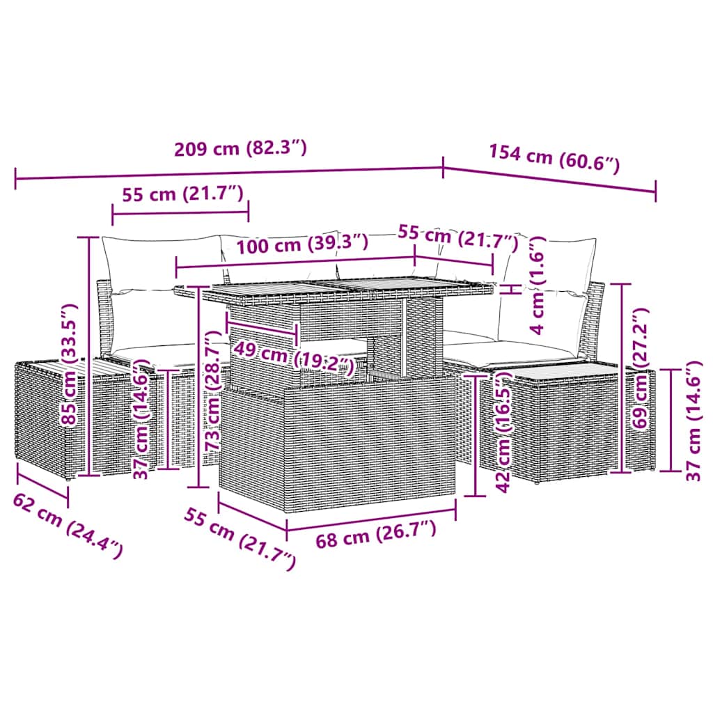 Σέτ φαγητού για κήπο με μαξιλάρι 5 pcs Γκρι και Καφέ