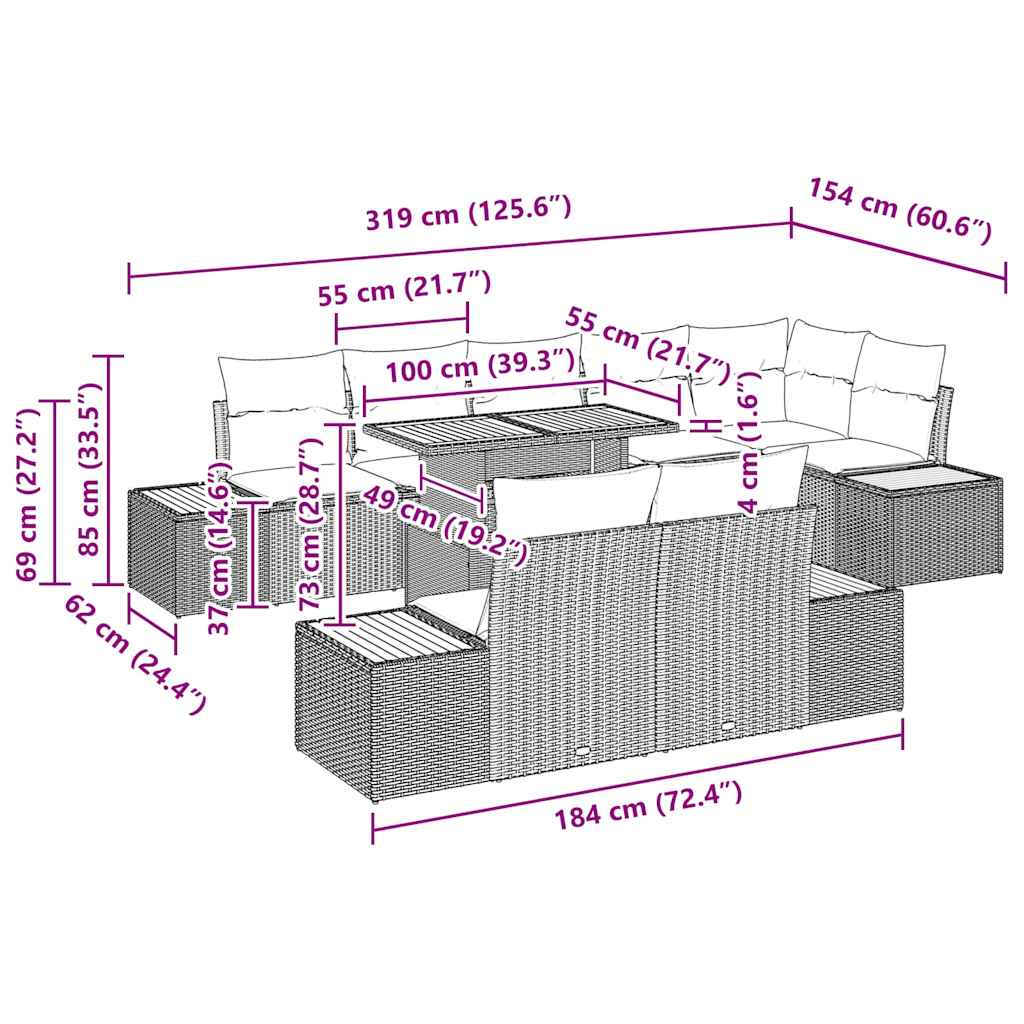Σέτ φαγητού για κήπο με μαξιλάρι 9 pcs Μαύρο και Μπεζ