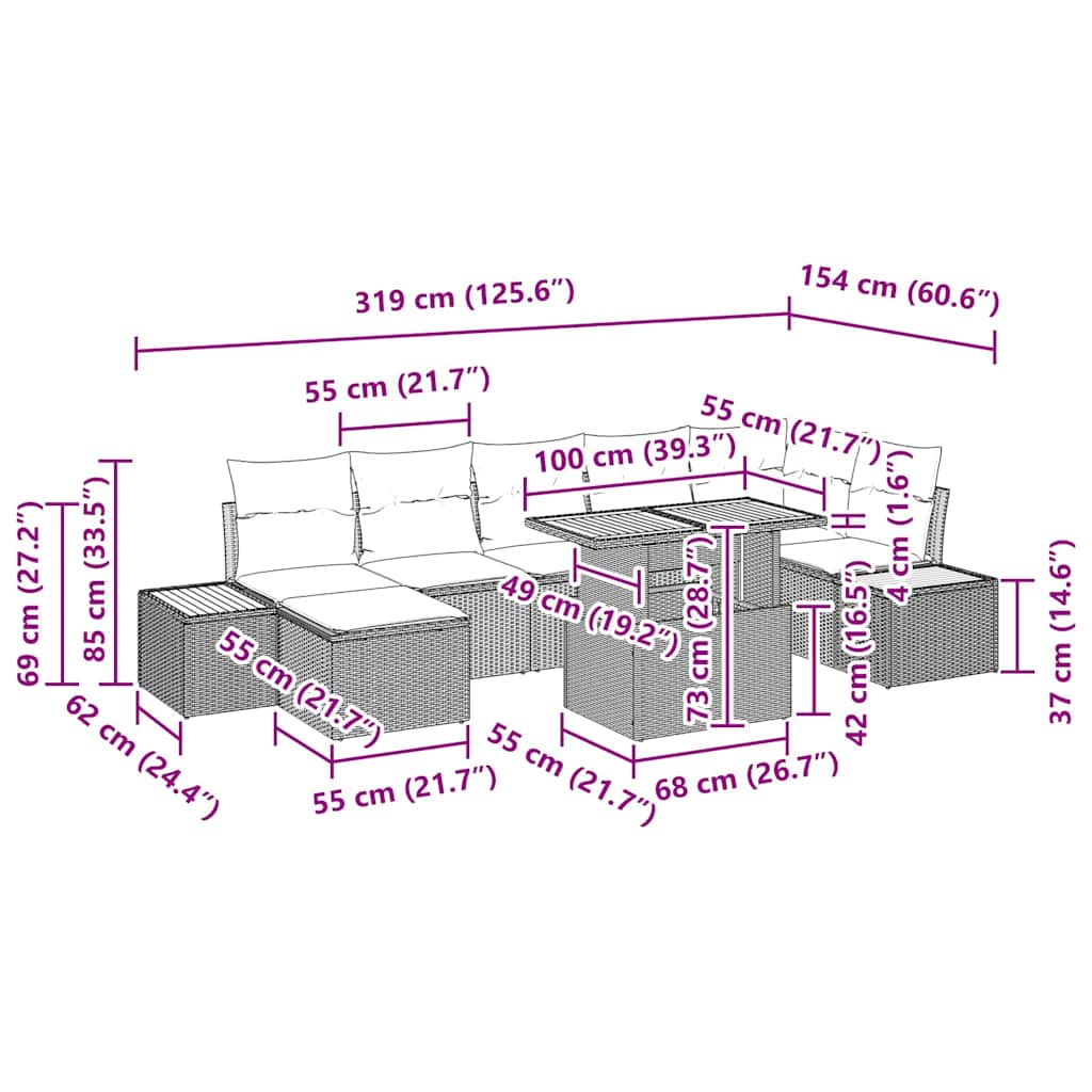 Σέτ φαγητού για κήπο με μαξιλάρι 8 pcs Γκρι και Καφέ