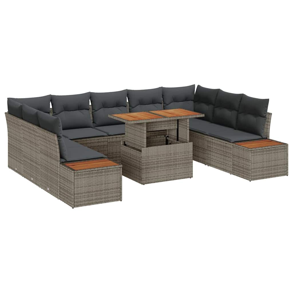 Σέτ φαγητού για κήπο με μαξιλάρι 10 pcs Γκρι και Καφέ