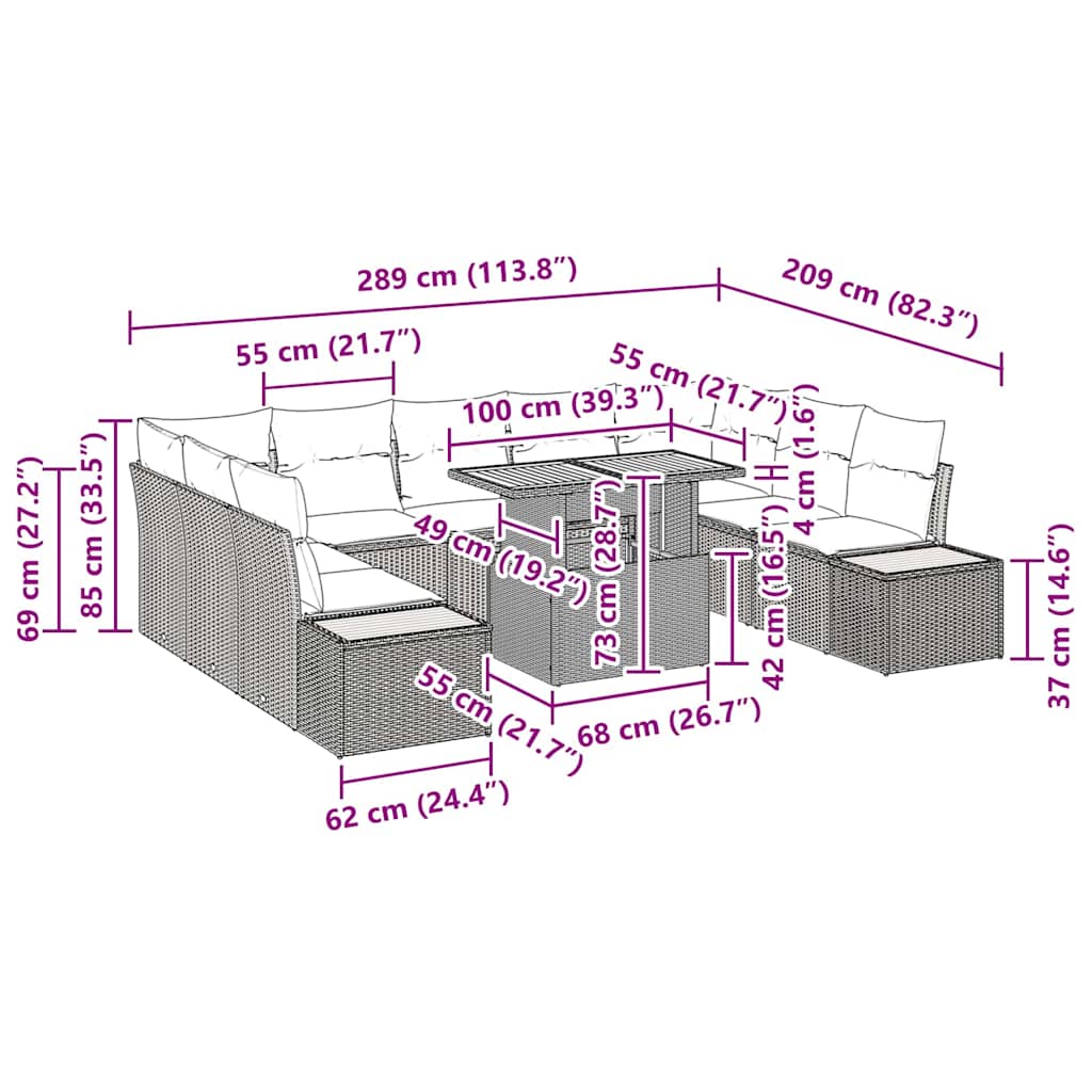Σέτ φαγητού για κήπο με μαξιλάρι 10 pcs Μπεζ και Γκρι