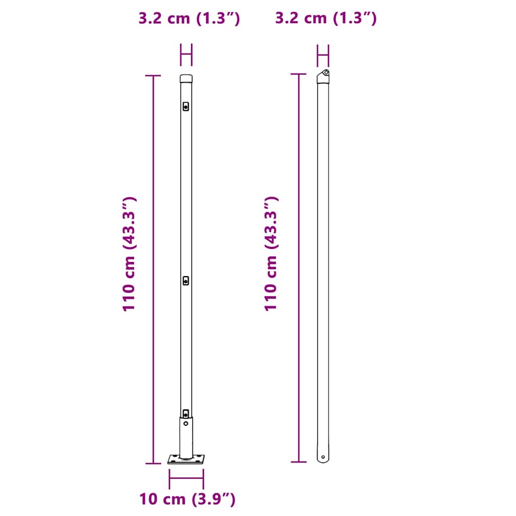 Στύλος Περιφράξεων 52 pcs Γκρι Μέγεθος: 3,2 x 3,2 x 110 εκ.