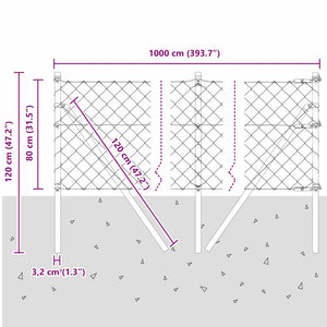 Φράκτης από αλυσίδα για σταθερή βάση 10 x 0,8 μ Γκρι Δίχτυ