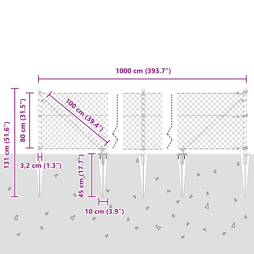 Στύλος Περιφράξεων Ασημί 10 x 0,8 μ (40 x 40 χιλιοστά πλέγμα)